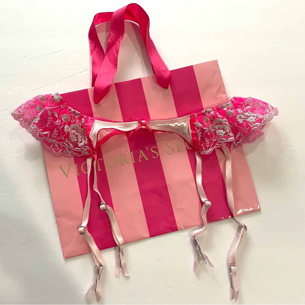 Vintage Victoria Secret Garter, Dream Angels Bright Pink And Silver, Size XS.